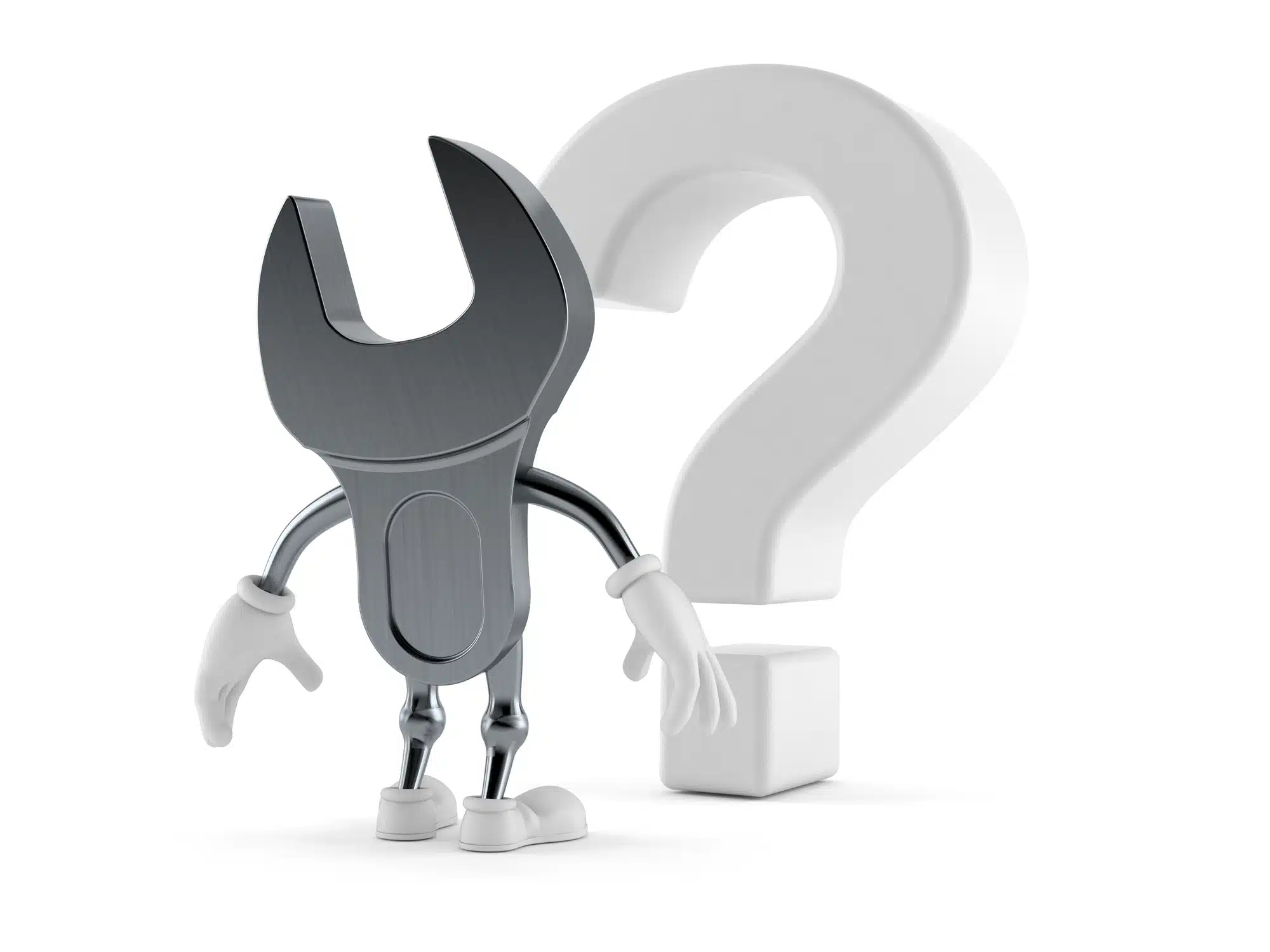 Wrench character looking at question mark. Why Choose Our Leak Detection Services.